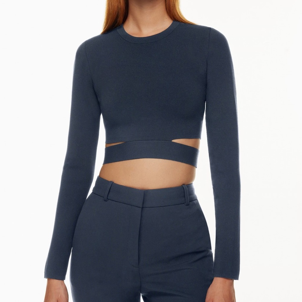 Aritzia Dark Gray Long-Sleeve Cutout Crop Top